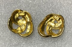 Vintage Swirl 1” Blue Enamel & Gold Tone Post Earrings For Pierced Ears vg