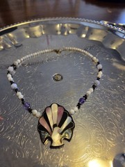 Vintage Lee Sands Art Deco Style Peacock Fan Pendant Gemstone Unsigned Necklace