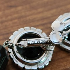 Vintage Signed Les Bernard Rhinestone & Faceted Black Dangle Ball Earrings 4″