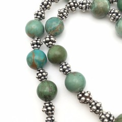 32.8g Handmade Sterling Silver & 8mm Green Turquoise Necklace 20″ #55