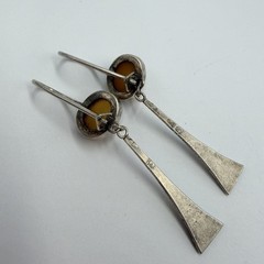 Vintage Modernist Baltic Amber Drop Earrings 875 Silver Soviet Era Dangle Hooks