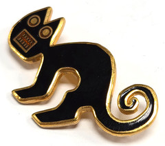 Vintage MMA 1985 Signed Metropolitan Museum Of Art Black Enamel Cat Brooch / Pin
