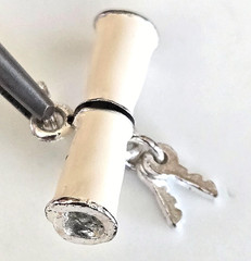 Vintage Jezlaine Sterling Enamel Graduation Diploma Keys Charm in Card 3/4″ 2gr