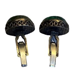Vintage Malachite Cabochon Brass Bullet Back Cufflinks Green Stone Fashion