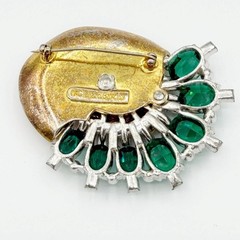 HTF Signed 1940s McClelland Barclay Gold-Tone Green & Clear Rhinestone Pin