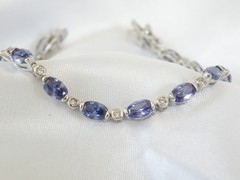 Vintage Sterling Silver 925 Lab Created Tanzanite Station Tennis Bracelet 7″