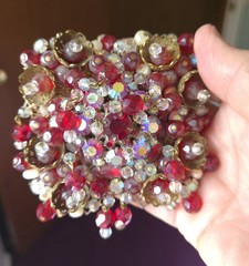 Vintage J Carl NY Original Brooch Hand Wired Red Aurora Borealis Clip Earrings