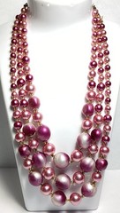 GORGEOUS 17 1/2” 3-STRAND NECKLACE PINK/BURGUNDY TONES ADJUSTABLE LENGTH JAPAN