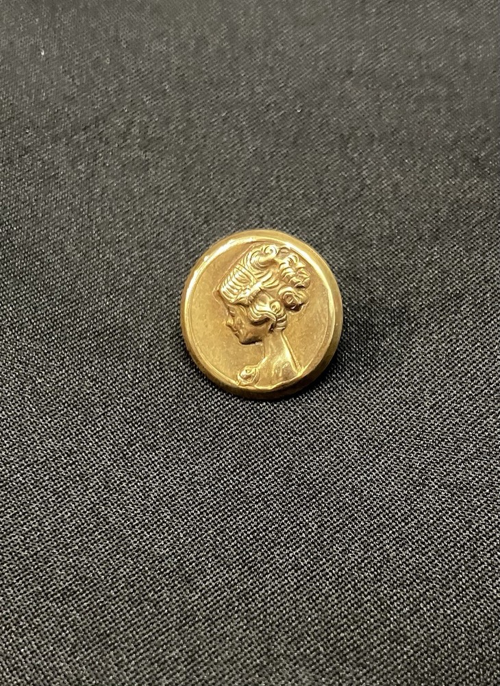 Antique Gold Tone Repoussé Victorian Lady Lapel Pin Intricate Art Deco 1920s