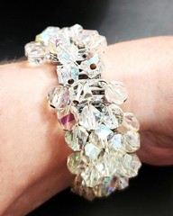 Vintage AB Crystal Beaded Expansion Bracelet – Clip Earrings – Brooch/Pin Set