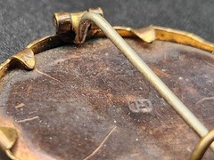 Vintage Victorian One Inch Brass Antique Oval Picture Pin Brooch Mourning Couple