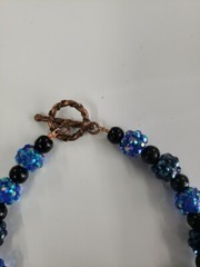 Vtg Copper Colorful Multi-faceted Blue Black Beads Bracelet One Of A Kind OOAK