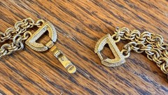 VTG CROWN TRIFARI DOUBLE CHAIN ETRUSCAN REVIVAL LARIAT WITH 4 DANGLES NECKLACE