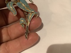 VINTAGE AUTHENTIC SIGNED STERLING SILVER (835) TURQUOISE & MARKASITE FLOWER BROO