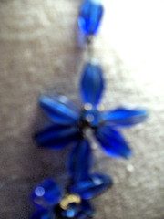 Vintage flower necklace brass wired blue glass petals prong set centers GERMANY