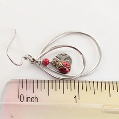 Vintage Silver Tone Bohemian Style Teardrop Lady Bug Charm Layered Earrings