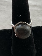 Vintage 925 Sterling Silver Black Pearl Ring Size 5.25 Estate Jewelry