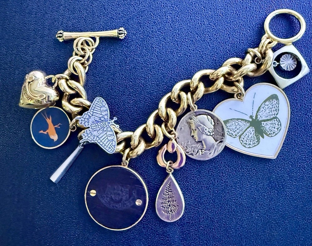 Juicy Couture Charm Bracelet Bird Butterfly Coin Heart Wooden Monogram