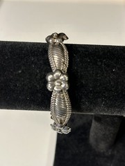 Vintage Silver Toned Bangle Bracelet Adorned with Flowers