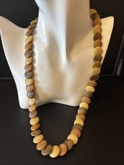 Vintage Exotic Wood Disc Bead Necklace 20” Retro Boho Bohemian