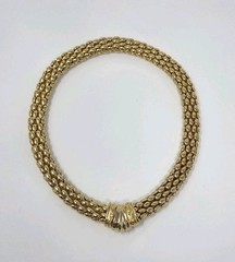 Vintage Gold Tone Mesh Choker Necklace Magnetic Clasp 17 Inches Unsigned 80s
