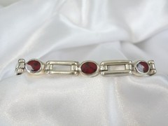 Vintage Sterling Silver 925 Jasper Station Chunky Taxco Mexico Bracelet 8″