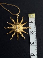 Vintage Anne Klein Sun Pendant Necklace Gold Tone Celestial Face 1980s Designer