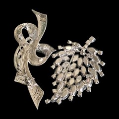 VTG 1950s Silver Tone Rhinestone Brooch Pin Lot Marquise Leaf Abstract Ribbon