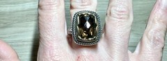 Vintage Designer Sterling Silver & Gold Brown Faceted Quartz Ring, Size 9.75