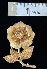 Vintage Gold Tone Layered Rose Flower Brooch Pin