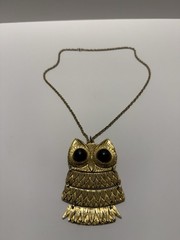 Owl Necklace Vintage Costume Jewelry Gold-Tone Segmented
