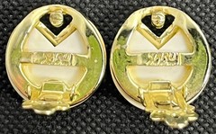 Vintage KARU Gold Tone Cream Lucite Geometric Clip On Earrings Mid Century
