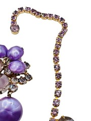 Vintage Juliana D&E Purple Rhinestone Pearl Necklace Earrings Set Book Piece