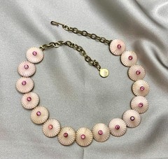 Unsigned Crown Trifari Parasol Necklace Pink Lucite Pink Rhinestones 1960s