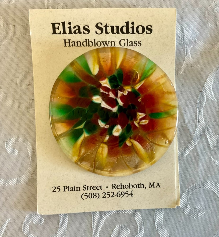 Elias Studios HANDBLOWN GLASS BROOCH PIN 2.25″ Diameter – New w/tag (Vintage)