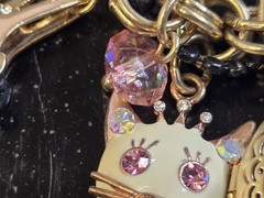 VINTAGE BETSEY JOHNSON PINK CORSET ENAMEL FINISH DANGLING CHARMS FAUX PEARLS…