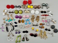 Vintage Clip Earrings Lot of 44 Mix Materials Enamel Lucite Glass Acrylic Stone