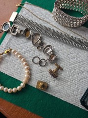 Lot Of Misc. Vintage Jewelry,Cross,Tiger Eye Cufflinks, Bracelets…