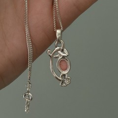 925 Sterling Silver Ireland Signed Pink Opal Shamrock Flower Necklace 18″