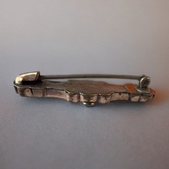 Antique Victorian Revival Gold-Tone Bar Brooch Red Blue Glass Stones c1900