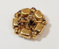 Vintage Schreiner Clear Rhinestone Layered Button Bar Shank Gold Tone