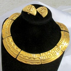 Vtg Rare Set MONET Runway EGYPTIAN Embellished GP Necklace Bracelet Earrings EXC
