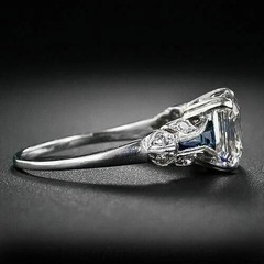 Timeless ArtDeco Asscher Lab Created Diamond Antique Engagement 14K Gold FN Ring
