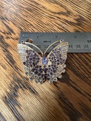Gold-Tone Butterfly Brooch with Purple and Clear Crystals