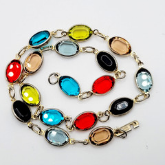 Choker Multicolor Crystal Station Gold Tone Patented Side Clasp Necklace 14.5 In