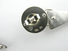 Vintage IC Signed Handmade Sterling Silver Iolite Modernist Earrings 925 1.25 In