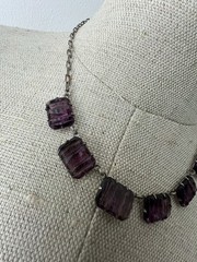 Antique Art Deco Purple Molded Glass Rivière Necklace – 17” – Silver Clasp