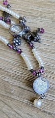 Vintage Necklace 15 In Silver 925 Amethyst Seed Pearl Toggle Clasp