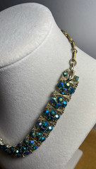 VTG Signed LISNER Blue/Teal AB Crystals Gold Tone Choker/Necklace-16″
