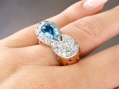 1.36 Ct Aquamarine 0.78 Ct Diamond and 0.50 Ct Ruby 18k Rose Gold Dress Ring